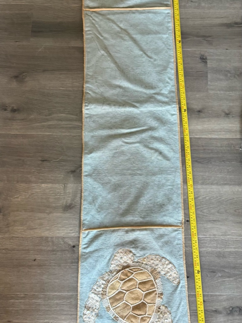 Pier 1 Aqua Blue Table Runner with Beaded Sea Turtle Natural Burlap Trim - Picture 6 of 9